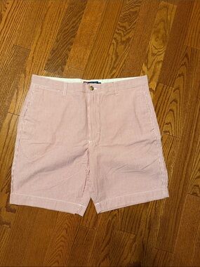 Chaps Pink and White Seersucker Flat-Front Shorts